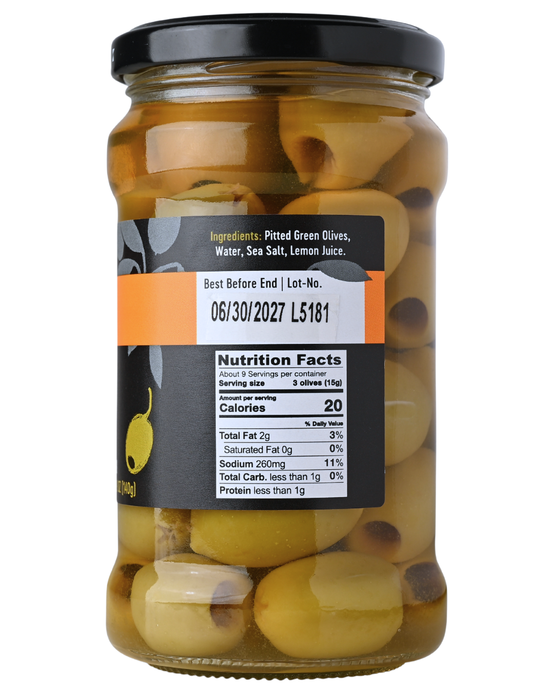 GAEA Pitted Green olives in brine 315ml