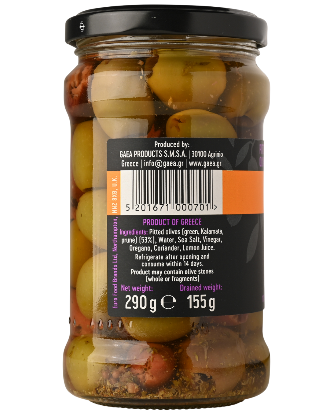 Gaea Pitted Mixed olives in brine 315ml