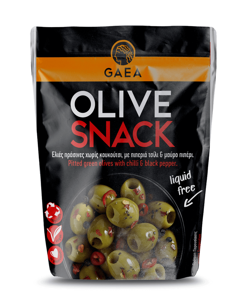 Gaea Green Olives Marinated with Chili & Pepper snack 2.3oz